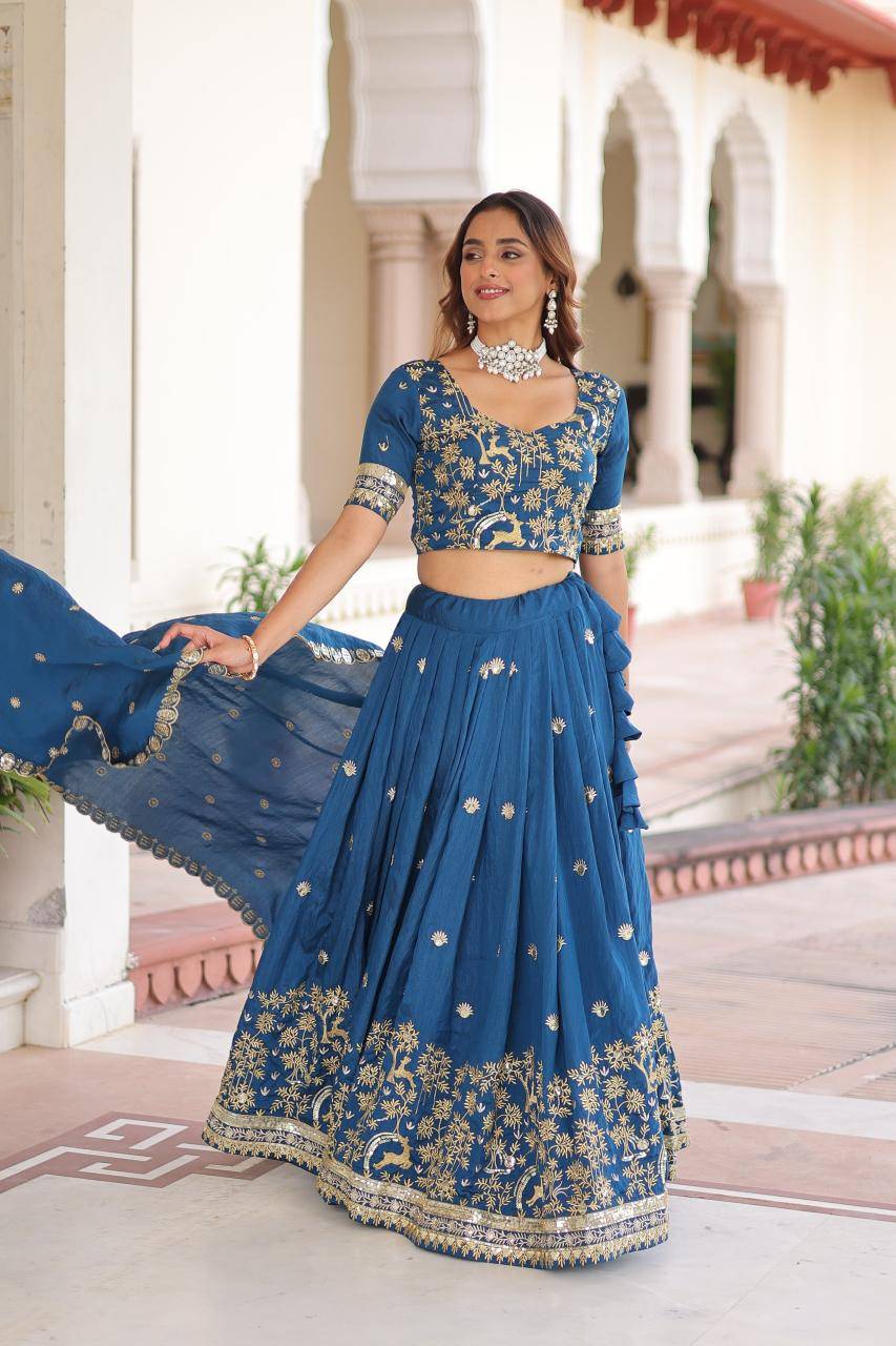 KA 5062 Vichitra Silk Blue Bridal lehengha choli wholesalers in India
